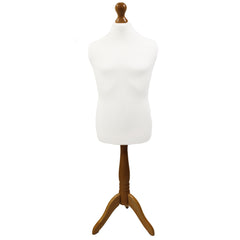 Male Children's Age 10-12 years Tailors Dummy Mannequin, White Torso Bust with a Light Wood Tripod Stand