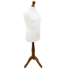 Male Children's Age 10-12 years Tailors Dummy Mannequin, White Torso Bust with a Light Wood Tripod Stand