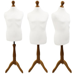 Male Children's Age 10-12 years Tailors Dummy Mannequin, White Torso Bust with a Light Wood Tripod Stand