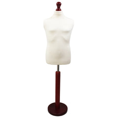 Children's Age 10-12 Years Tailors Dummy Mannequin, White Torso Bust with a Red Wood Round Base