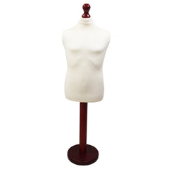Children's Age 10-12 Years Tailors Dummy Mannequin, White Torso Bust with a Red Wood Round Base