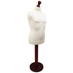 Children's Age 10-12 Years Tailors Dummy Mannequin, White Torso Bust with a Red Wood Round Base