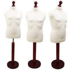 Children's Age 10-12 Years Tailors Dummy Mannequin, White Torso Bust with a Red Wood Round Base