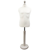 Children's Age 10-12 Years Tailors Dummy Mannequin, White Torso Bust with a White Wood Round Base