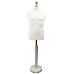 Children's Age 10-12 Years Tailors Dummy Mannequin, White Torso Bust with a White Wood Round Base
