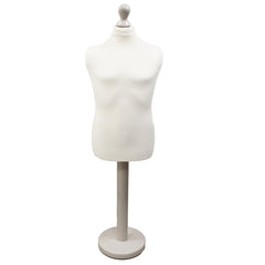 Children's Age 10-12 Years Tailors Dummy Mannequin, White Torso Bust with a White Wood Round Base