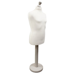Children's Age 10-12 Years Tailors Dummy Mannequin, White Torso Bust with a White Wood Round Base