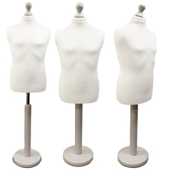 Children's Age 10-12 Years Tailors Dummy Mannequin, White Torso Bust with a White Wood Round Base