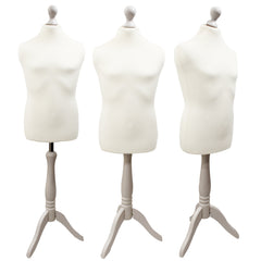 Children's Age 10-12 years Tailors Dummy Mannequin, White Torso Bust with a White Wood Tripod Stand