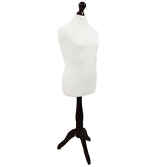 Children's Age 10-12 years Tailors Dummy Mannequin, White Torso Bust with a Black Wood Tripod Stand