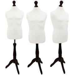 Children's Age 10-12 years Tailors Dummy Mannequin, White Torso Bust with a Black Wood Tripod Stand