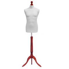Display Guru Male Dressmakers Tailors Dummy Mannequin, White Torso Bust With Red Wood Tripod Stand