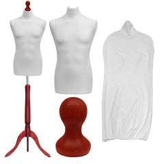 Display Guru Male Dressmakers Tailors Dummy Mannequin, White Torso Bust With Red Wood Tripod Stand