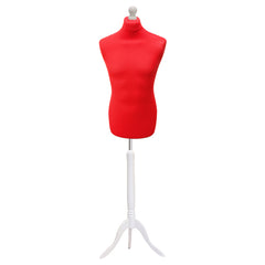 Display Guru Male Dressmakers Tailors Dummy Mannequin, Red Torso Bust with White Wood Tripod Stand