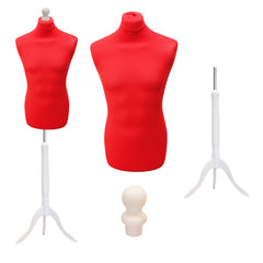 Display Guru Male Dressmakers Tailors Dummy Mannequin, Red Torso Bust with White Wood Tripod Stand