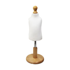 Children Kids Age 1 year Tailors Dummy Mannequin, White Torso Bust with a Light Wood Round Base