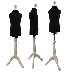 Children Kids Age 2-4 Tailors Dummy Mannequin, Black Torso Bust with a White Wood Tripod Stand