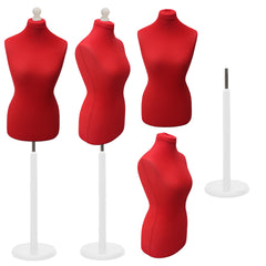 Display Guru Female Uk Size 18/20 Dressmakers Tailors Dummy Mannequin Red Torso Bust with White Wood Round Base