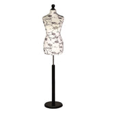 Display Guru Female Uk Size 12/14 Dressmakers Tailors Dummy Mannequin , Black Flower on Cream Torso Bust with Black Wood Round Base