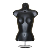 Display Guru Half Body Form 3 Quarter Black Female Hanging Mannequin With Adjustable Stand for Shop Bust Display