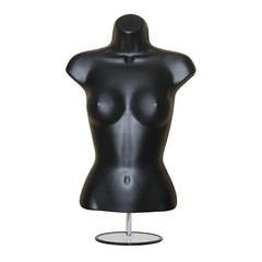 Display Guru Half Body Form 3 Quarter Black Female Hanging Mannequin With Adjustable Stand for Shop Bust Display