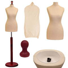 Display Guru Female Uk Size 18/20 Dressmakers Tailors Dummy Mannequin Cream Torso Bust with Red Wood Round Base