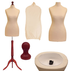 Display Guru Female Uk Size 16/18 Dressmakers Tailors Dummy Mannequin, Cream Torso Bust With Red Wood Tripod Stand