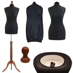 Display Guru Female Uk Size 16/18 Dressmakers Tailors Dummy Mannequin, Black Torso Bust With Dark Wood Tripod Stand