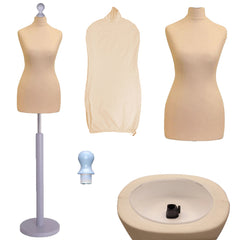 Display Guru Female Uk Size 12/14 Dressmakers Tailors Dummy Mannequin , Cream Torso Bust with Silver Wood Round Base