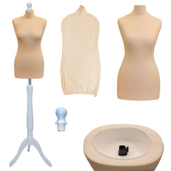 Display Guru Female Uk Size 16/18 Dressmakers Tailors Dummy Mannequin, Cream Torso Bust With Silver Wood Tripod Stand