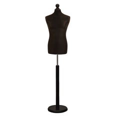 Display Guru Male Dressmakers Tailors Dummy Mannequin, Black Torso Bust with Black Wood Round Base Stand