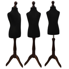 Children Kids Age 6-8 Years Tailors Dummy Mannequin, Black Torso Bust with a Dark Wood Tripod Stand