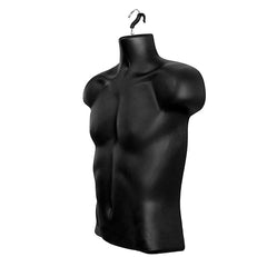 Display Guru Half Body Form 3 Quarter Black Male Hanging Mannequin With Adjustable Stand for Shop Bust Display