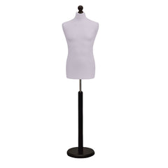 Display Guru Male Dressmakers Tailors Dummy Mannequin, Silver Torso Bust with Black Wood Round Base Stand