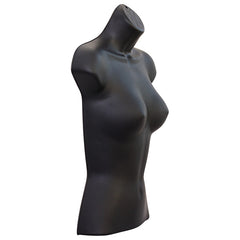 Display Guru Half Body Form 3 Quarter Black Female Hanging Mannequin With Adjustable Stand for Shop Bust Display