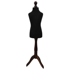Children Kids Age 5-6 Years Tailors Dummy Mannequin, Black Torso Bust with a Dark Wood Tripod Stand