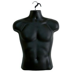 Display Guru Half Body Form 3 Quarter Black Male Hanging Mannequin With Adjustable Stand for Shop Bust Display