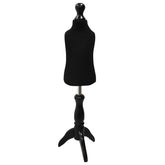 Children Kids Age 1 Tailors Dummy Mannequin, Black Torso Bust with a Black Wood Tripod Stand for dressmaking and display.