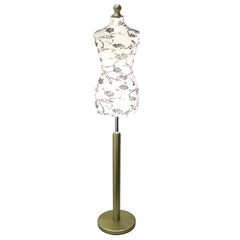 Display Guru Female Uk Size 10/12 Dressmakers Tailors Dummy Mannequin , Black Flower on cream Torso Bust with Gold Wood Round Base