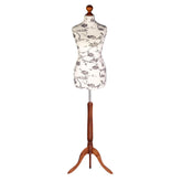Display Guru Female Uk Size 16/18 Dressmakers Tailors Dummy Mannequin, Black Flower on cream Torso Bust With Dark Wood Tripod Stand