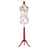 Display Guru Female Uk Size 16/18 Dressmakers Tailors Dummy Mannequin, Black Flower on cream Torso Bust With Red Wood Tripod Stand