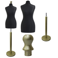 Display Guru Female Uk Size 10/12 Dressmakers Tailors Dummy Mannequin , Black Torso Bust with Gold Wood Round Base