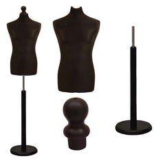 Display Guru Male Dressmakers Tailors Dummy Mannequin, Black Torso Bust with Black Wood Round Base Stand