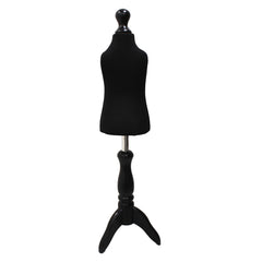 Children Kids Age 1 Tailors Dummy Mannequin, Black Torso Bust with a Black Wood Tripod Stand for dressmaking and displays.