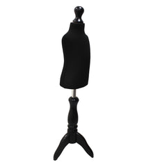 Children Kids Age 1 Tailors Dummy Mannequin, Black Torso Bust with a Black Wood Tripod Stand for dressmaking and display.