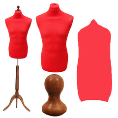 Display Guru Male Dressmakers Tailors Dummy Mannequin, Red Torso Bust with Dark Wood Tripod Stand