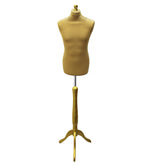 Display Guru Male Dressmakers Tailors Dummy Mannequin, Gold Torso Bust with Gold Wood Tripod Stand
