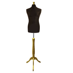 Display Guru Male Dressmakers Tailors Dummy Mannequin, Black Torso Bust With Gold Wood Tripod Stand