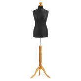 Display Guru Female Uk Size 10/12 Dressmakers Tailors Dummy Mannequin, Black Torso Bust With Light wood Tripod Stand