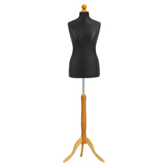 Display Guru Uk Size 8/10 Female Dressmakers Tailors Dummy Mannequin, Black Torso Bust With LightWood Tripod Stand